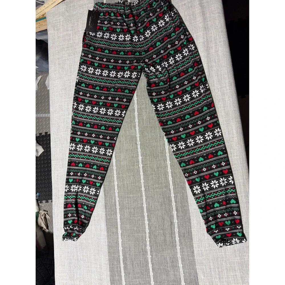 New Holiday Fair Isle Pajama Pants Red Green White Snowflake Heart Lounge‎ Pants